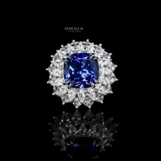 Omnia Thalia Blue Ring 925 Pure Silver in High Quality Simulated Diamonds