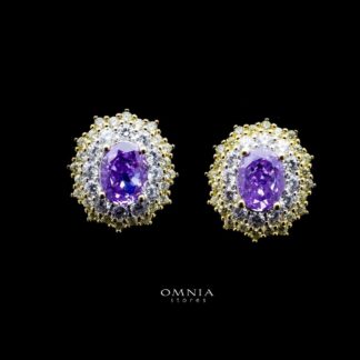 Omnia Faryal Oval Purple Stone Stud Earrings in 925 Silver with High Quality Simulated Diamonds