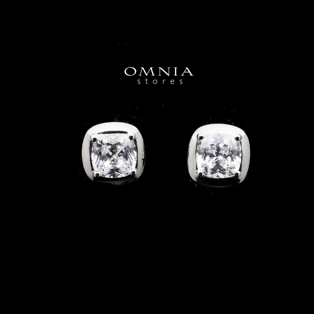 Omnia Hadeel Cushion Cut Stud Earrings in 92.5 Silver with High Quality Simulated Diamonds - Image 2