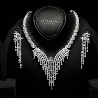 Omnia Abir White Bridal Necklace & Earrings Set in 925 Silver with Pear and Marquise-Cut High-Quality Simulated Diamonds