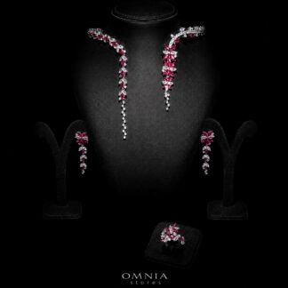 Omnia Abla Maroon Bridal Set in 925 Silver with Marquise and Pear-Cut High-Quality Simulated Diamonds
