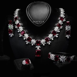 Omnia Charlene Red Bridal Full Set with Radiant and Pear-Cut High-Quality Simulated Diamonds Rhodium Plated
