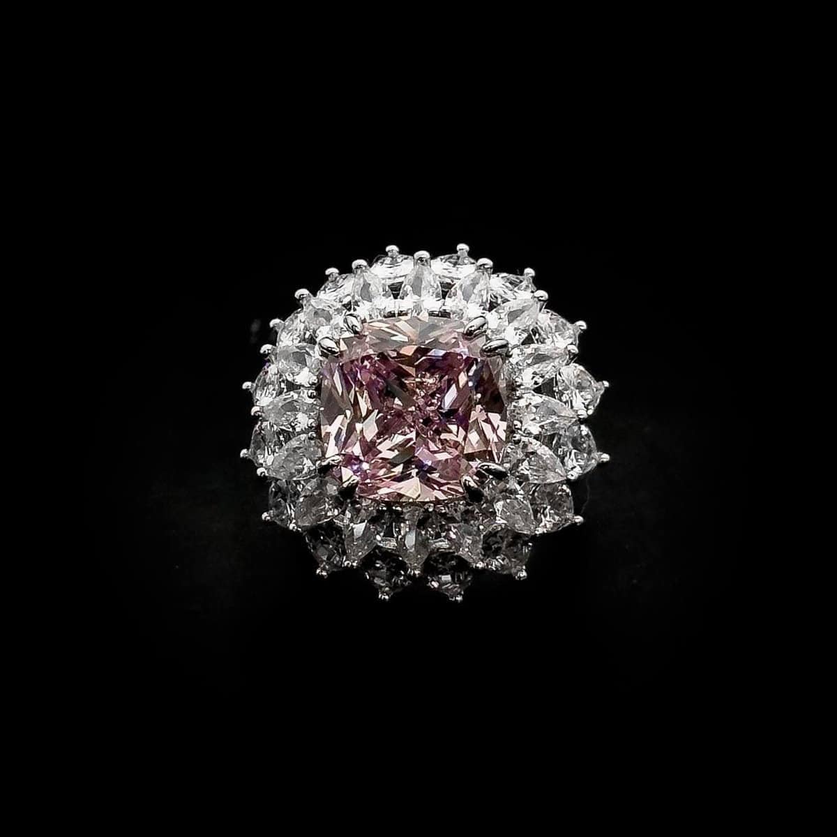 Omnia Thalia Pink Cushion Ring in 92.5 Silver with High-Quality Simulated Diamonds - Image 4