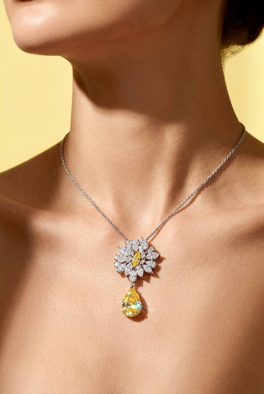 Omnia Nakaret Yellow Necklace 925 Silver In High Quality Simulated diamonds - Image 2