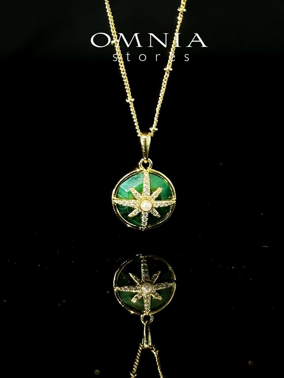 Omnia Afiya Necklace in Malachite Stone in High Quality Zircon Stone in Rhodium Plated - Image 5