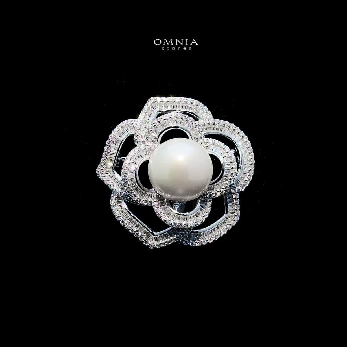 Omnia Sophia Pearl Flower Brooch in 925 Silver with High Quality Simulated Diamonds - Image 2