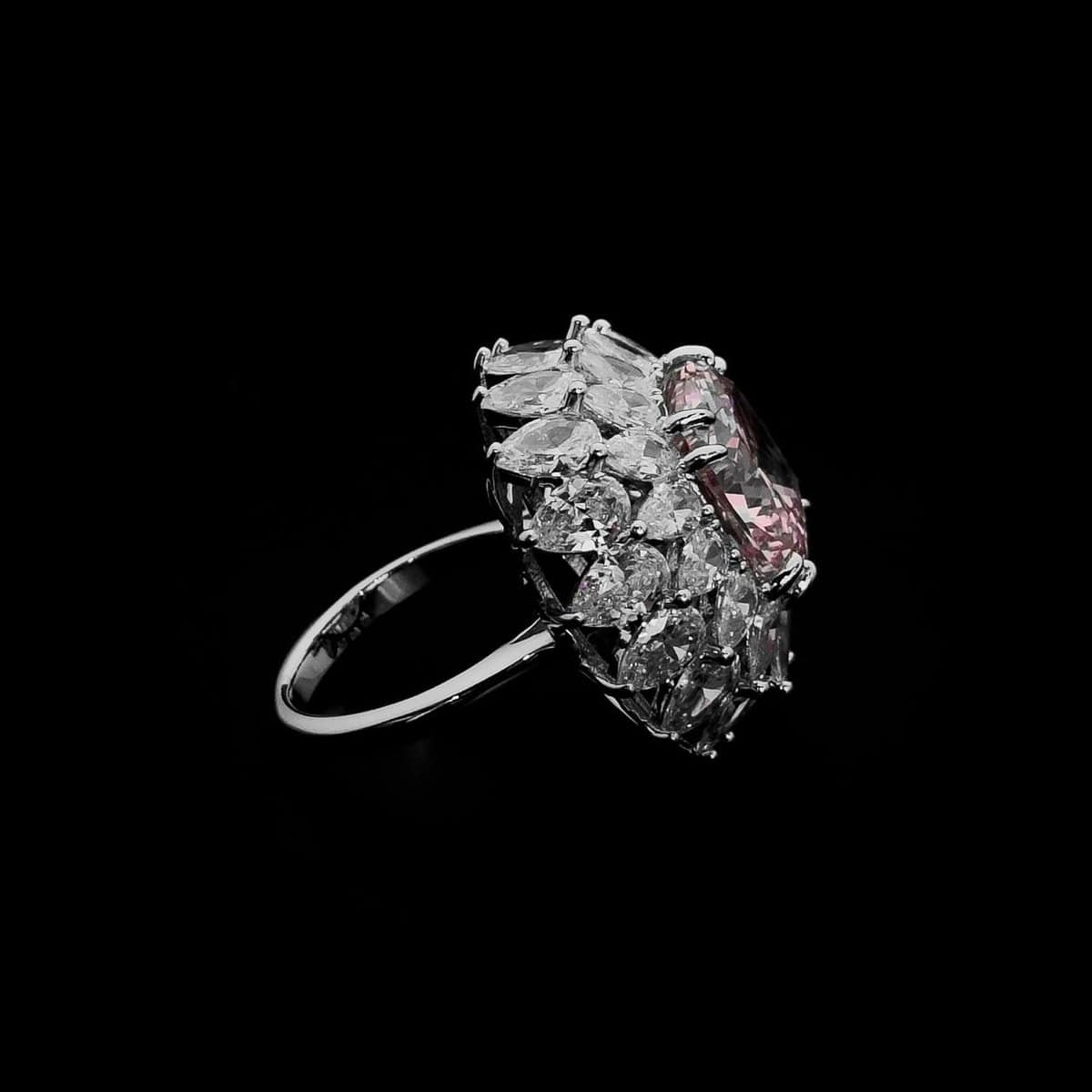 Omnia Thalia Pink Cushion Ring in 92.5 Silver with High-Quality Simulated Diamonds - Image 2