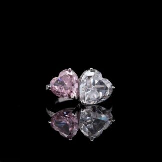Omnia Dual Heart Ring in 92.5 Silver with High-Quality White and Pink Simulated Diamonds