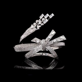 Omnia Celeste Bow Design Bangle in 925 Silver with High-Quality Simulated Diamonds and Intricate Detailing