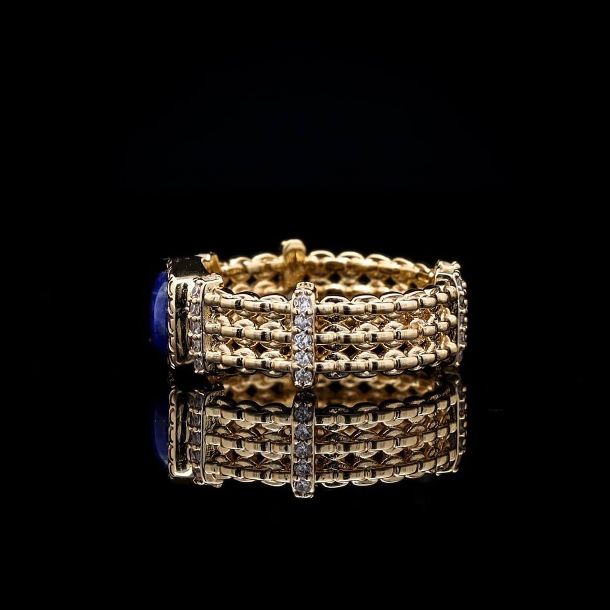 Omnia Fayroz Ring In High Quality Lapis lazuli Stone in Rhodium Plated - Image 3