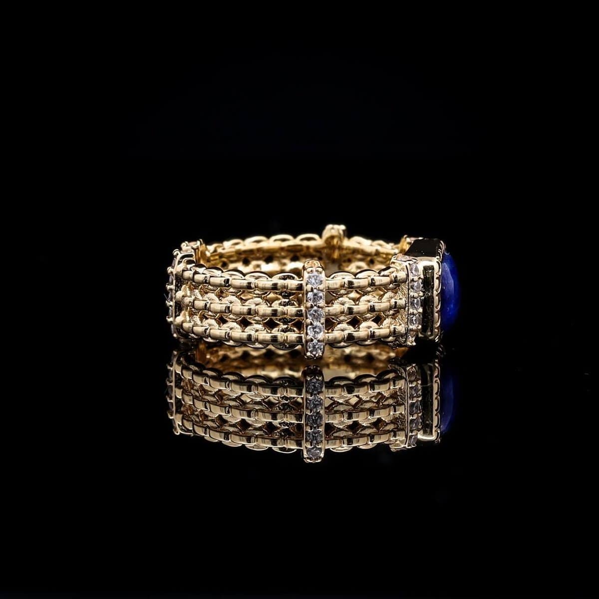 Omnia Fayroz Ring In High Quality Lapis lazuli Stone in Rhodium Plated - Image 2