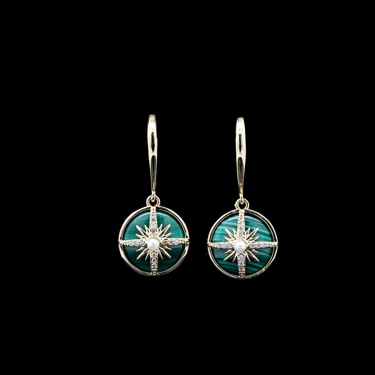 Omnia Afiya Earring in malachite Stone in High Quality Zircon Stone in Rhodium Plated - Image 2