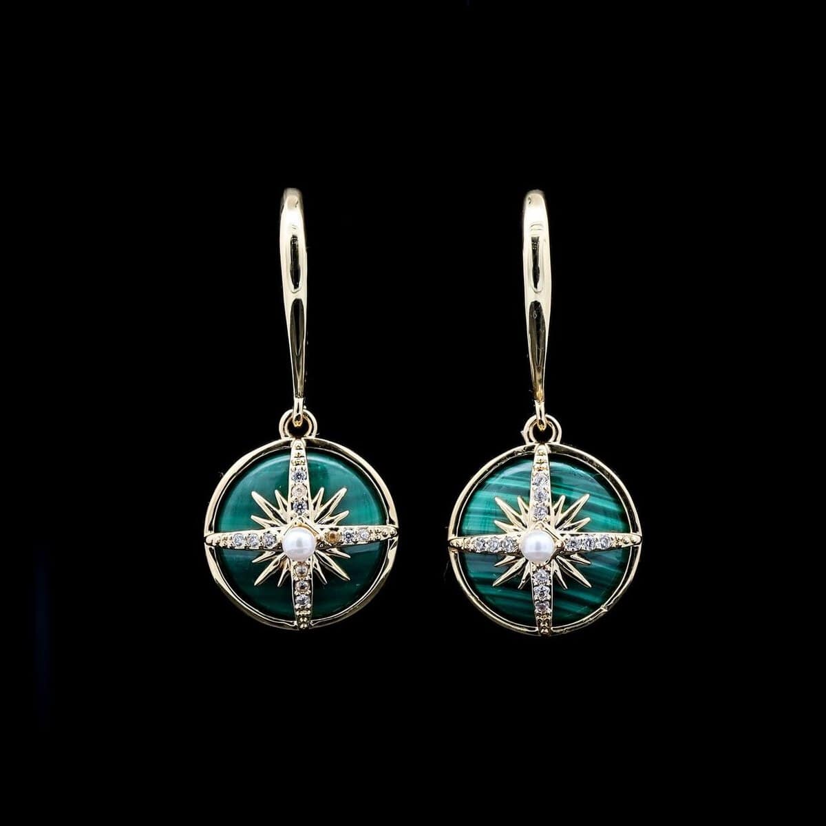 Omnia Afiya Earring in malachite Stone in High Quality Zircon Stone in Rhodium Plated - Image 4