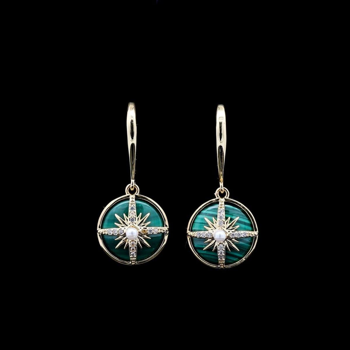 Omnia Afiya Earring in malachite Stone in High Quality Zircon Stone in Rhodium Plated - Image 3