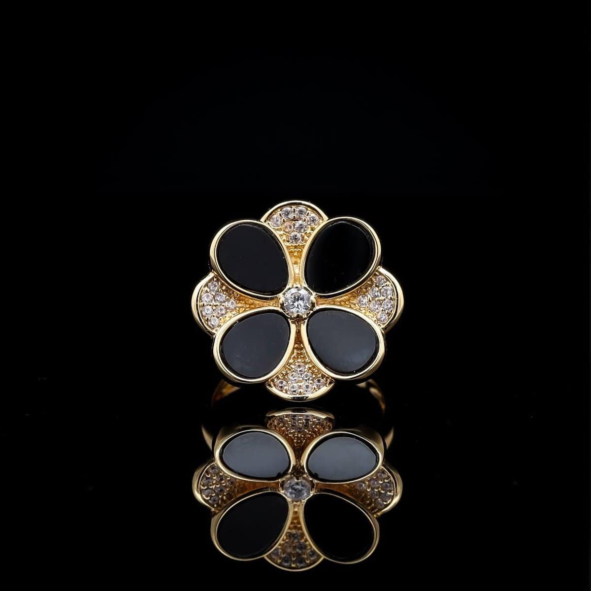 Omnia Hina Ring in Black Agate Stone in High Quality Zircon Stone in Rhodium Plated - Image 2