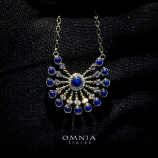 Omnia Layal Sunburst Lapis Pendant Necklace with Beaded Accents in Brass with Gold Plated Finish - Purple