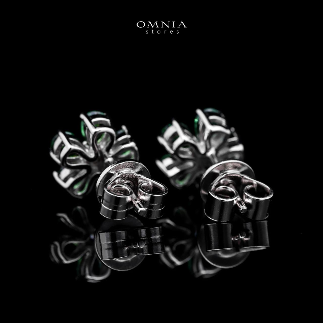 Omnia Emerald Bloom Stud Earrings In 925 Silver with High Quality Simulated Diamonds - Image 2