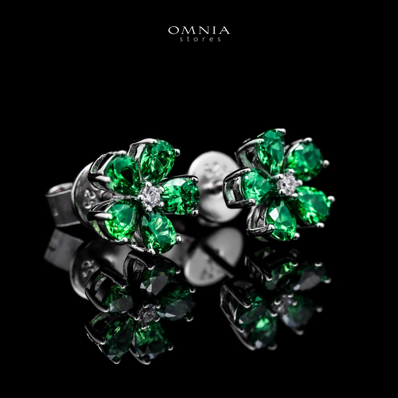 Omnia Emerald Bloom Stud Earrings In 925 Silver with High Quality Simulated Diamonds - Image 3