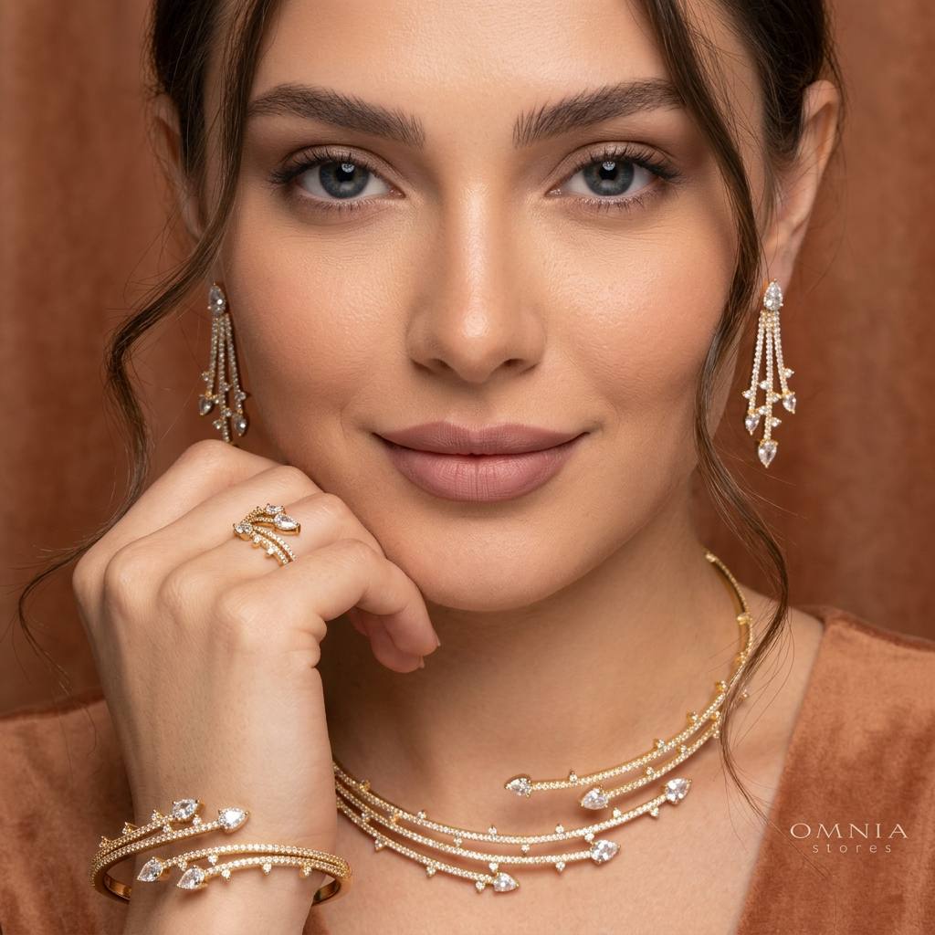 Yuliana Gold Bridal Full Set with High-Quality Premium Zircon Stones, Rhodium-Plated - Image 2