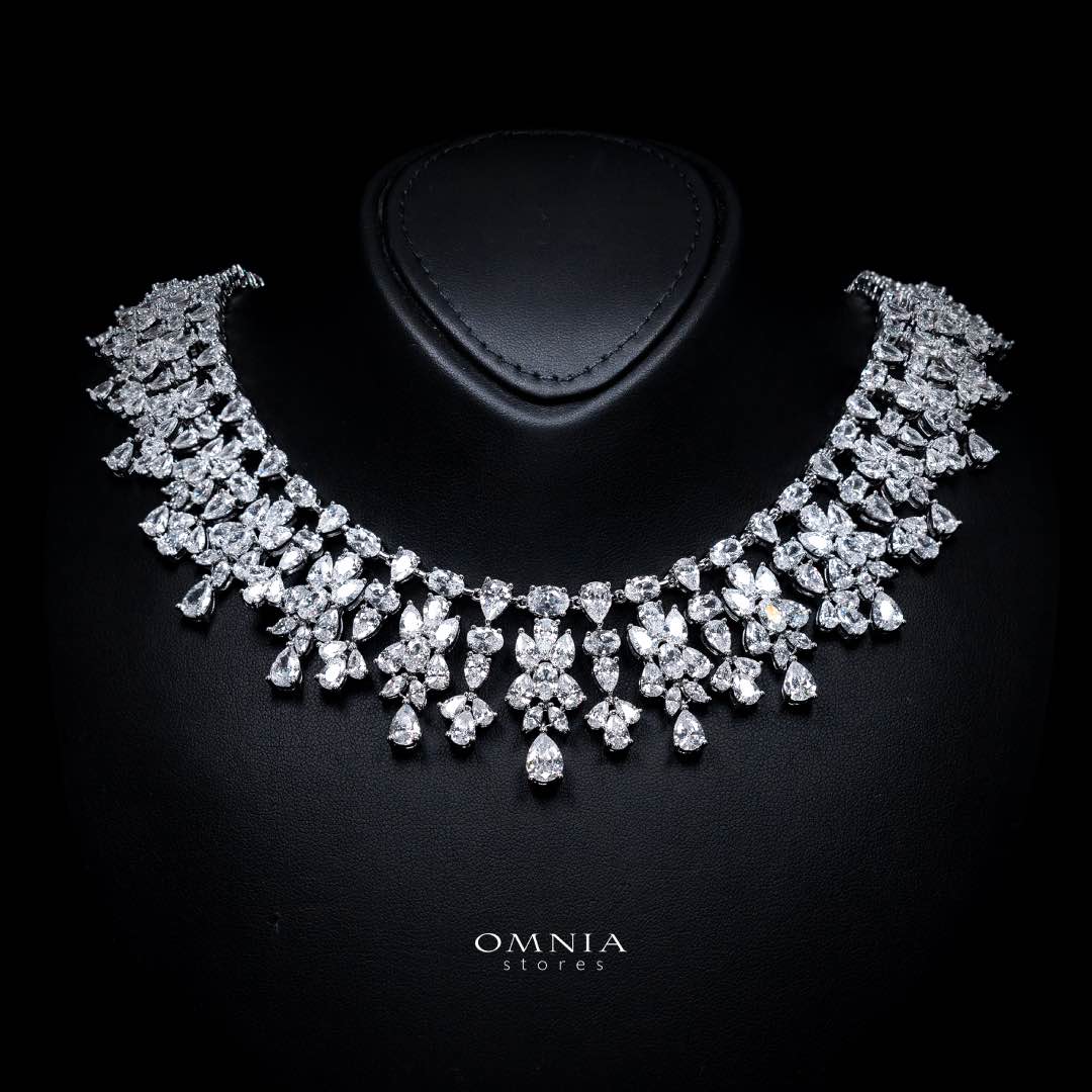 Omnia Dema White Luxury Bridal Full Set in High Quality Zircon Stone Rhodium Plated - Image 2