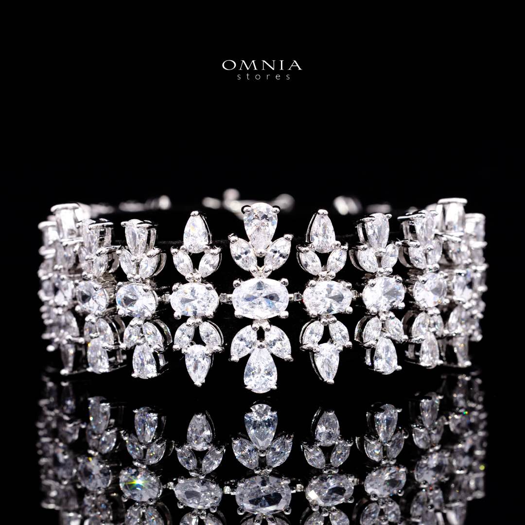 Omnia Dema White Luxury Bridal Full Set in High Quality Zircon Stone Rhodium Plated - Image 4