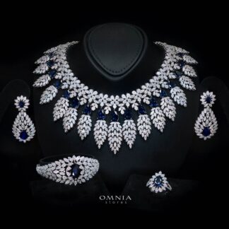 Omnia Asrar Blue Bridal Full Set in High Quality Zircon Stone Rhodium Plated