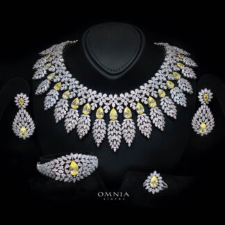 Omnia Asrar Yellow Bridal Full Set in High Quality Zircon Stone Rhodium Plated