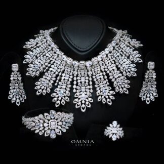 Omnia Athar White Luxury Bridal Full Set in High Quality Zircon Stone Rhodium Plated