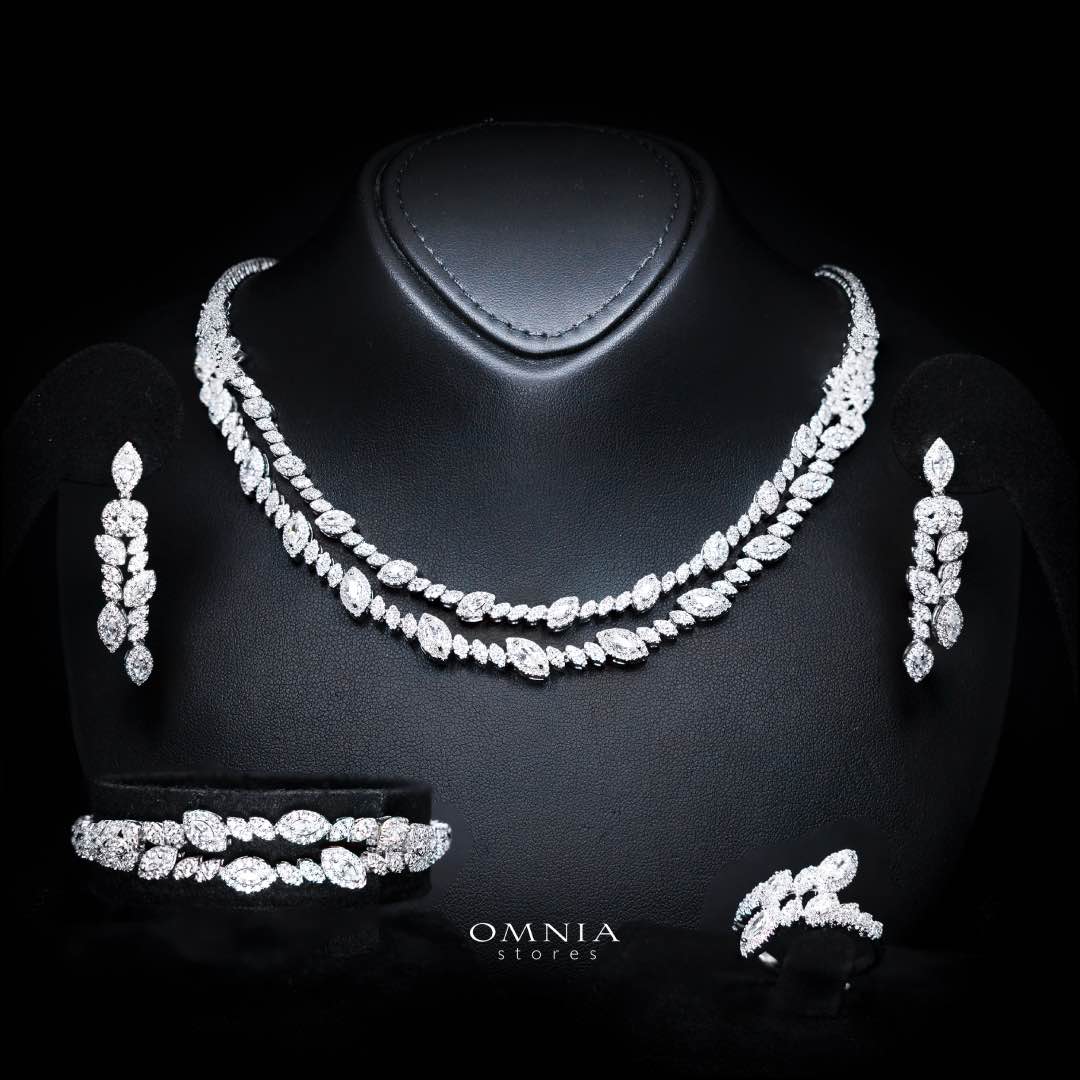 Omnia Nada White Bridal Full Set in High Quality Zircon Stone Rhodium Plated