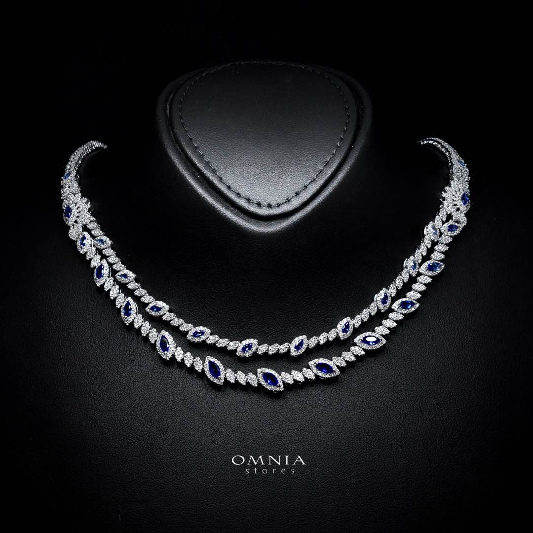 Omnia Nada Blue Bridal Full Set in High Quality Zircon Stone Rhodium Plated - Image 2