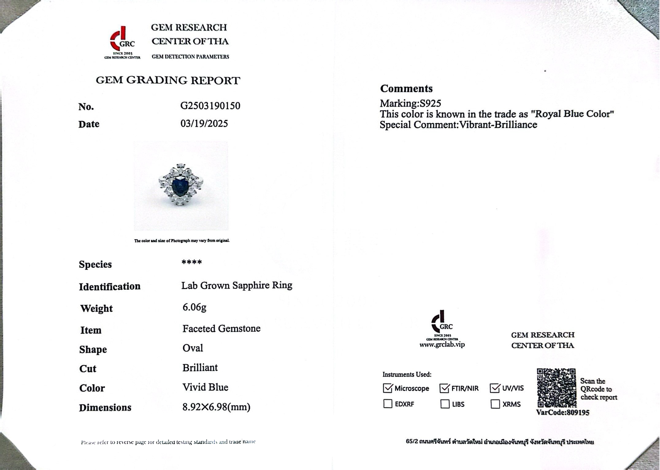 Hibah Lab Grown Sapphire Blue Stones With GRC Certified Ring in 925 Silver - Image 5