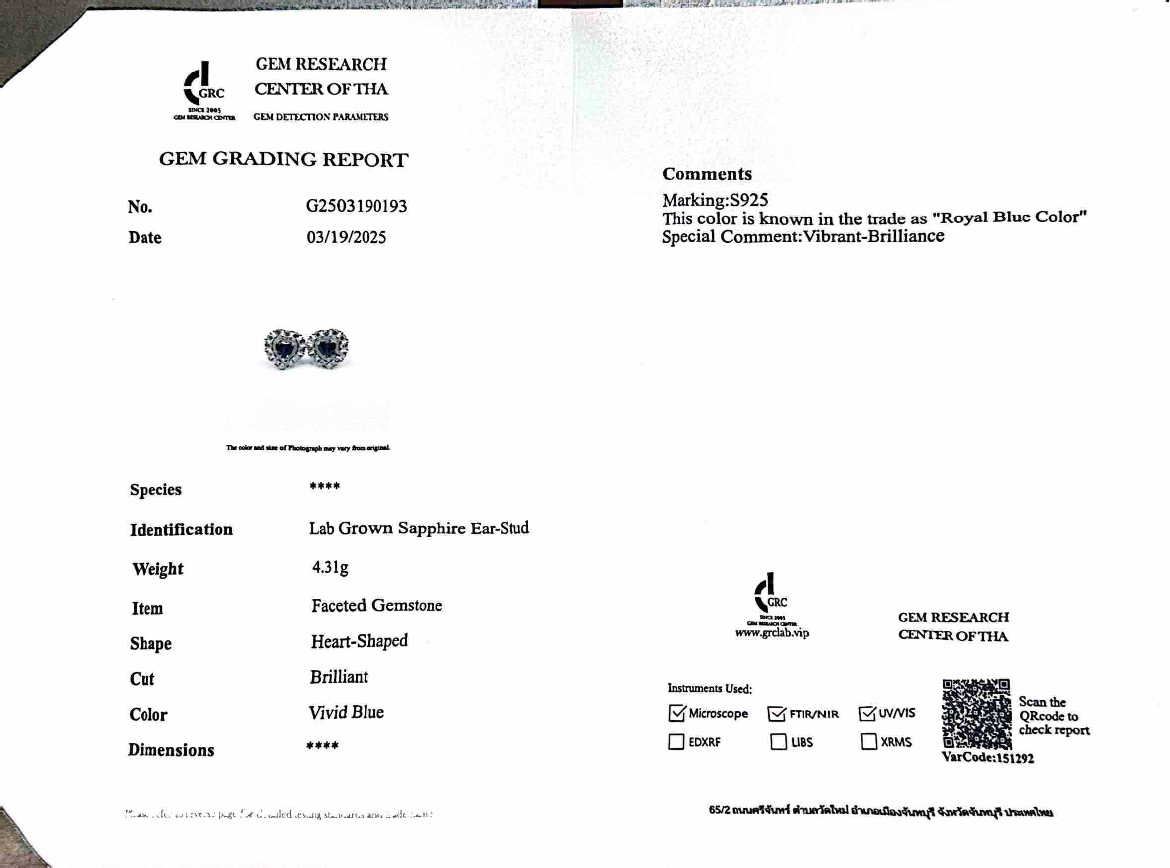 Mahasin Lab Grown Sapphire Blue Stones With GRC Certified Heart Shape Earrings in 925 Silver - Image 4