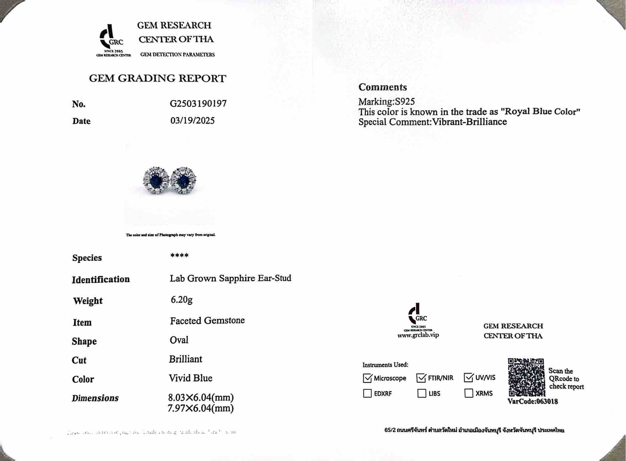 Amilah Lab Grown Sapphire Blue Stones With GRC Certifited Earrings in 925 Silver - Image 5
