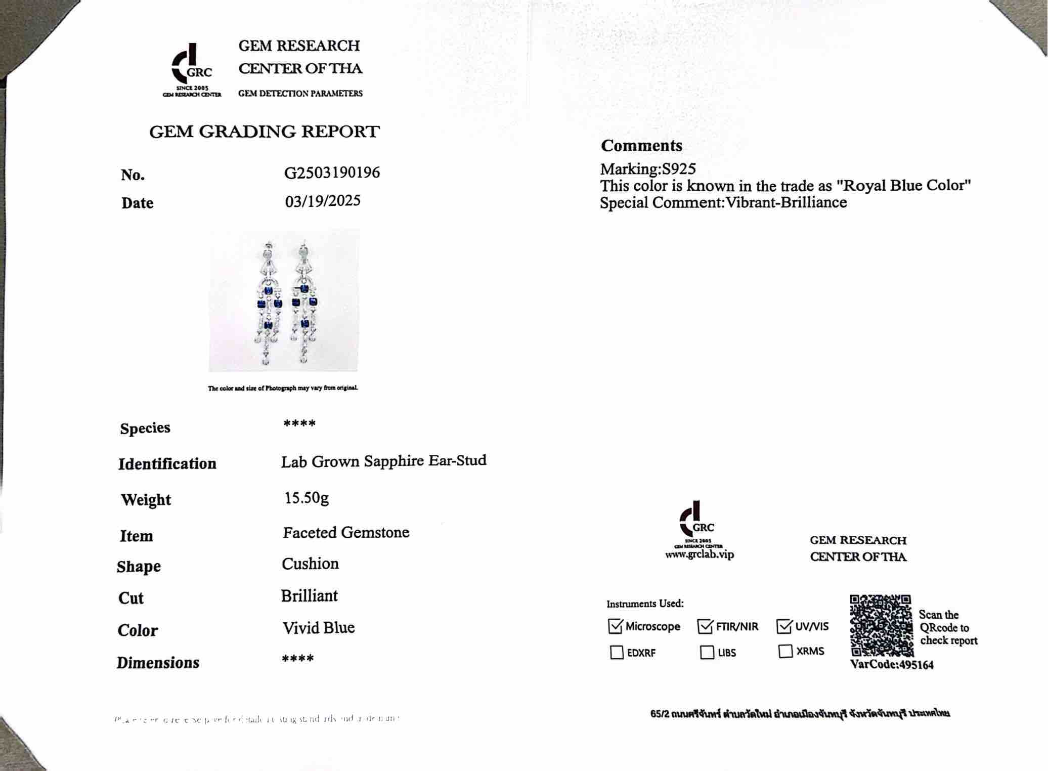 Khadija Lab Grown Sapphire Blue Stones With GRC Certified Drop Earrings in 925 Silver - Image 5