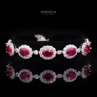 Omnia Mahasin Red Bracelet Wtih GRC Certified in High Quality Lab-Grown Ruby Stone In 925 Silver