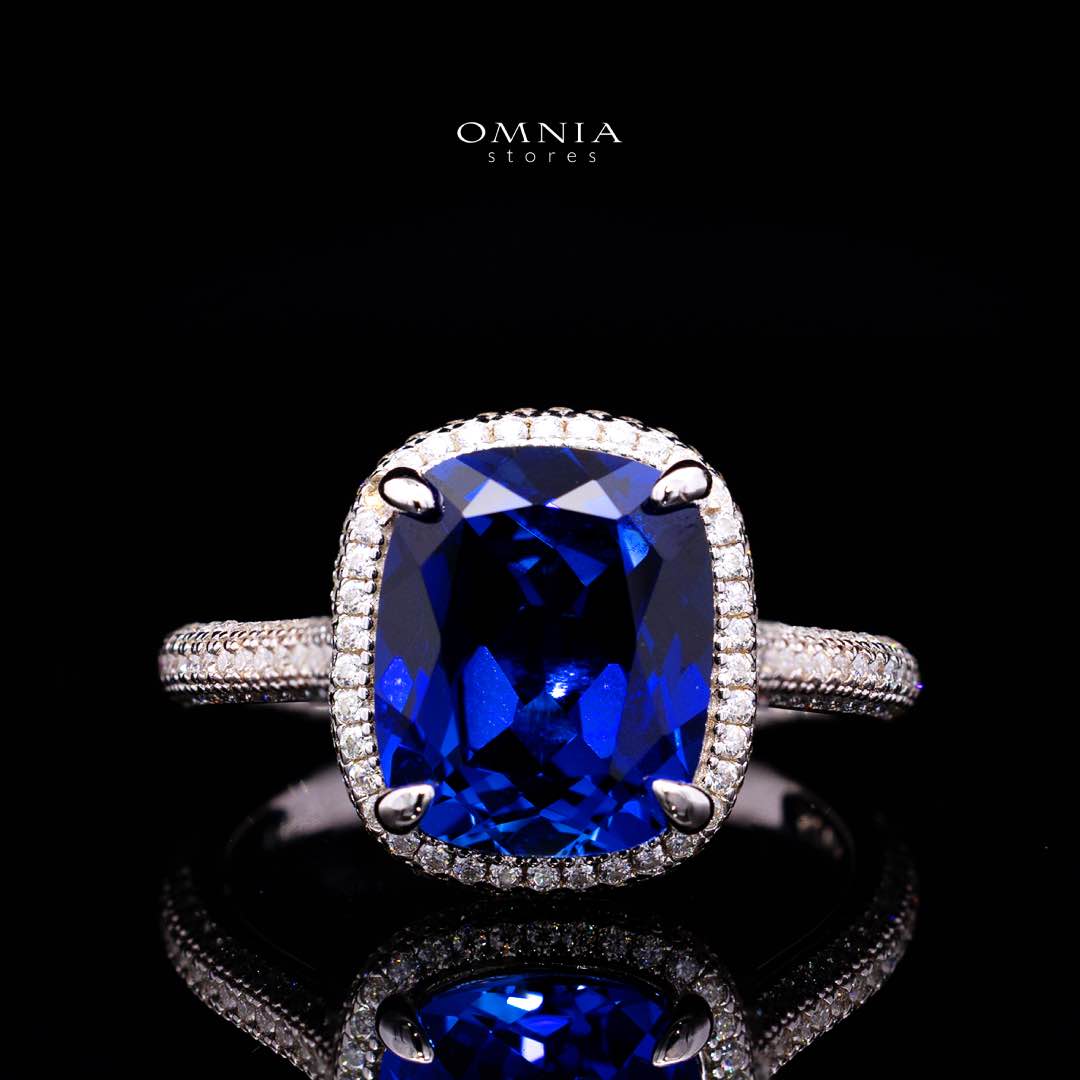 Omnia Huda Blue Ring 92.5 Silver Certified in High Quality Lab Crafted Sapphire Stone