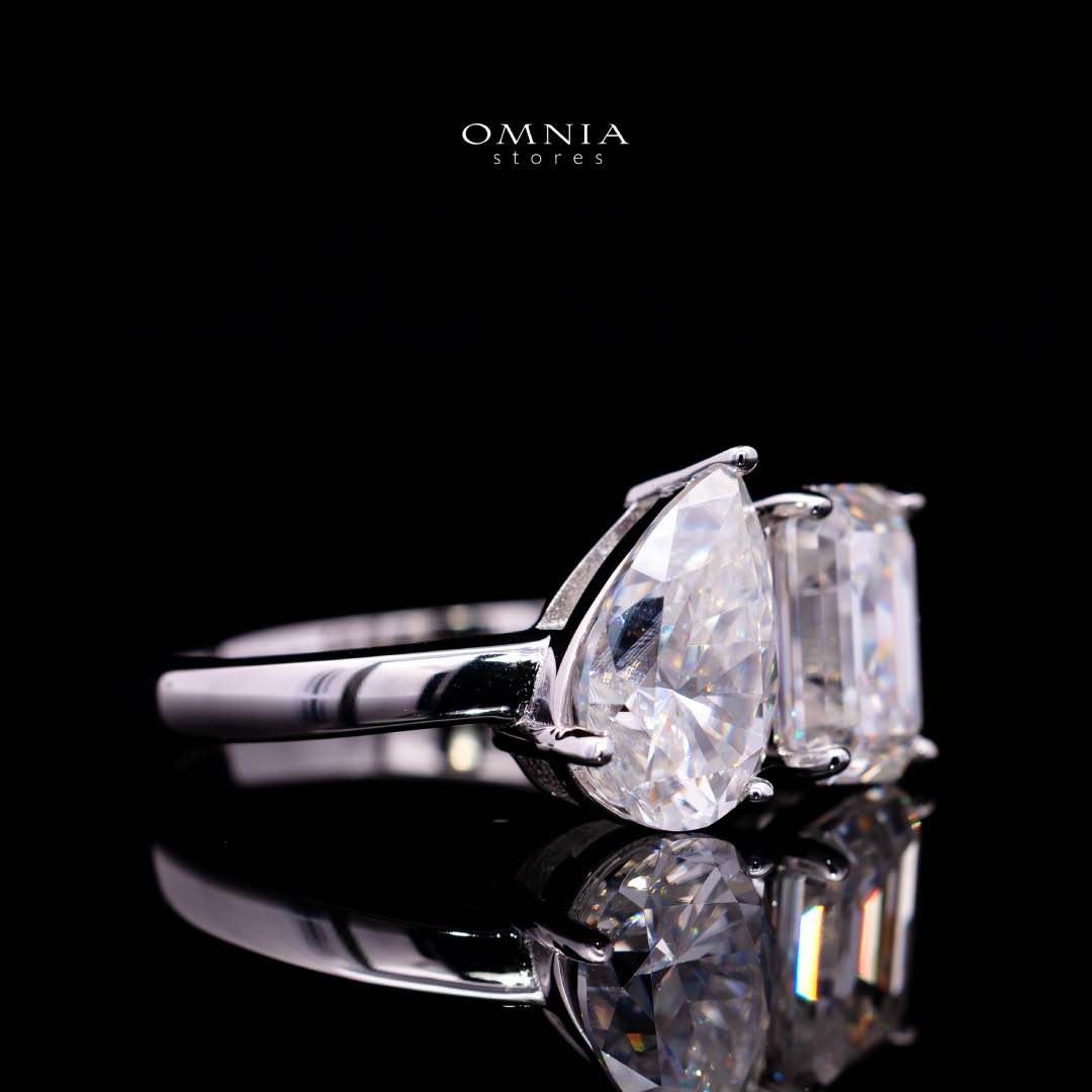 Omnia Ghaliah Toi et Moi Moissanite Ring – Certified 925 Sterling Silver Pear & Radiant Cut (GRA Certified) - Image 3