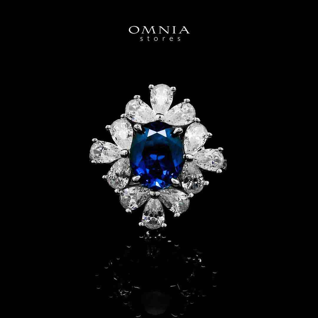Hibah Lab Grown Sapphire Blue Stones With GRC Certified Ring in 925 Silver