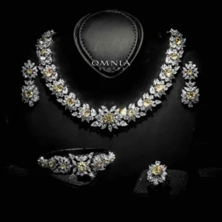 Omnia Nareen Yellow Bridal Full Set in High Quality Zircon Stone Rhodium Plated
