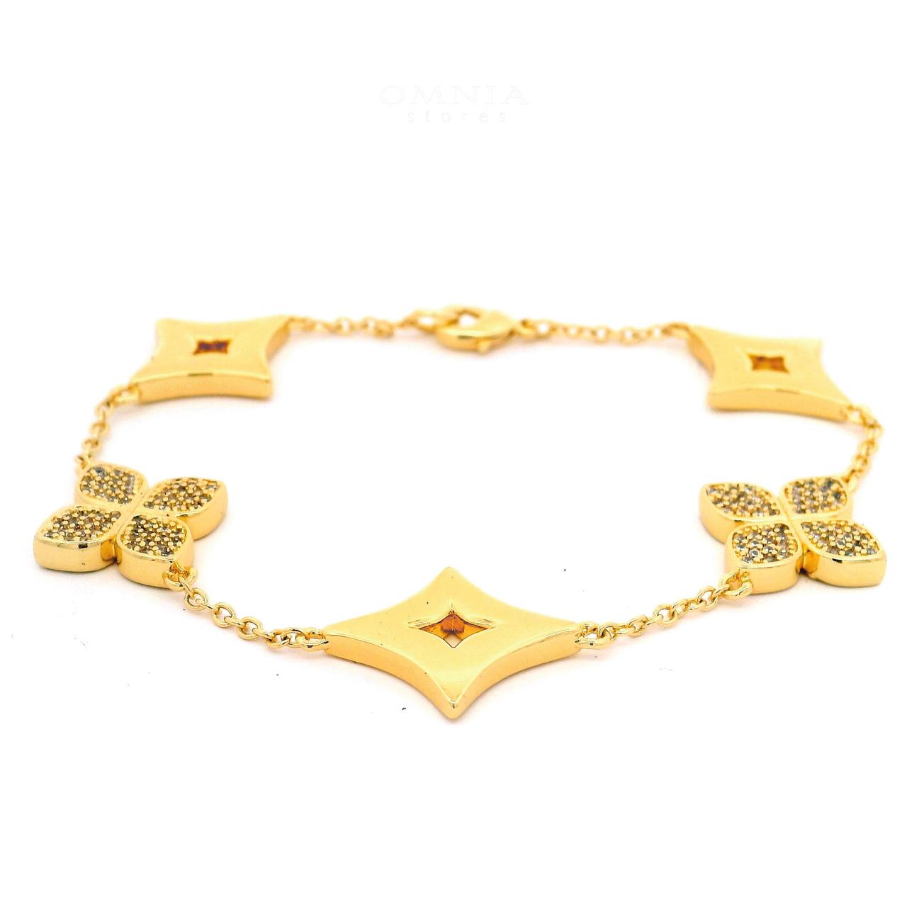 Omnia Golden Clove Bracelet with High-Quality Simulated Diamonds 18k Gold Plated - Image 2