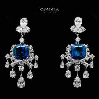 Madiha Lab Grown Sapphire Blue Stones With GRC Certified Drop Earrings in 925 Silver