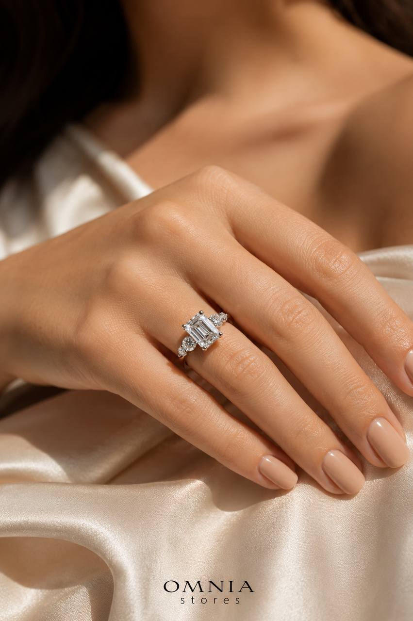 Hanifa White Moissanite Emerald Cut Ring GRA Certified in High Quality 925 Silver 7x9mm 3ct - Image 5