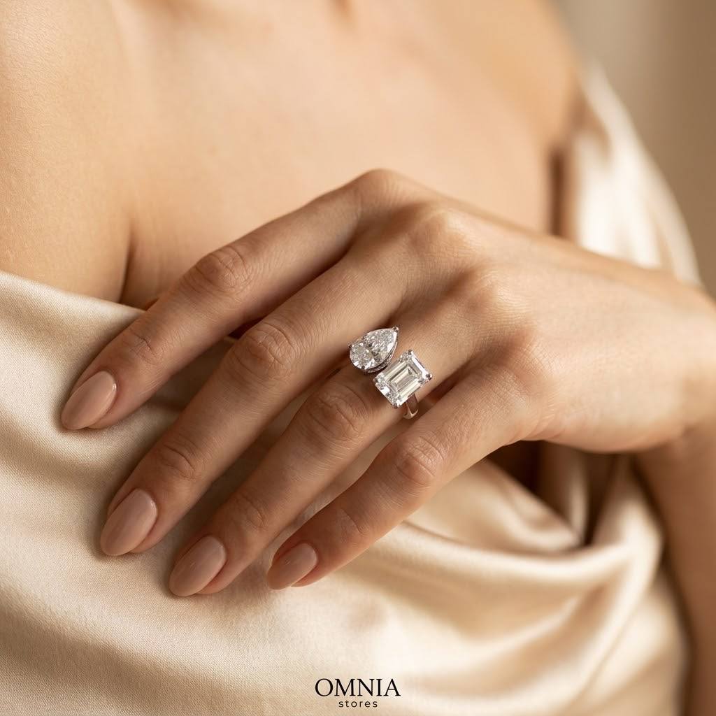 Omnia Ghaliah Toi et Moi Moissanite Ring – Certified 925 Sterling Silver Pear & Radiant Cut (GRA Certified) - Image 5