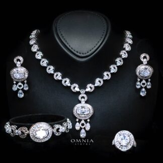 Omnia Hayah White Bridal Full Set in High Quality Zircon Stone in Rhodium Plated