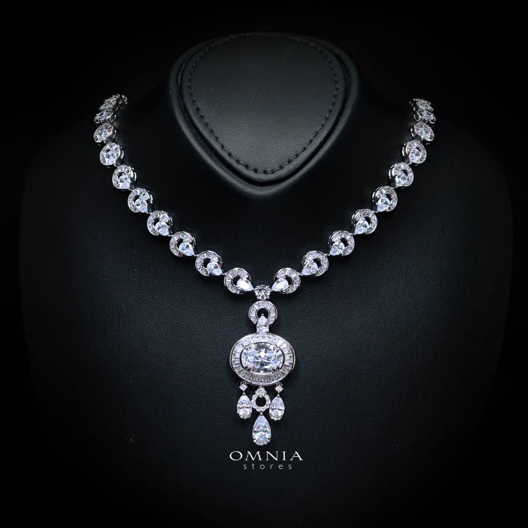 Omnia Hayah White Bridal Full Set in High Quality Zircon Stone in Rhodium Plated - Image 2