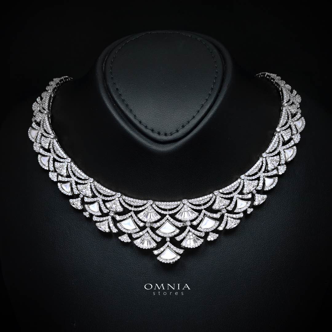 Omnia Bita White Bridal Full Set in High Quality Zircon Stone in Rhodium Plated - Image 2