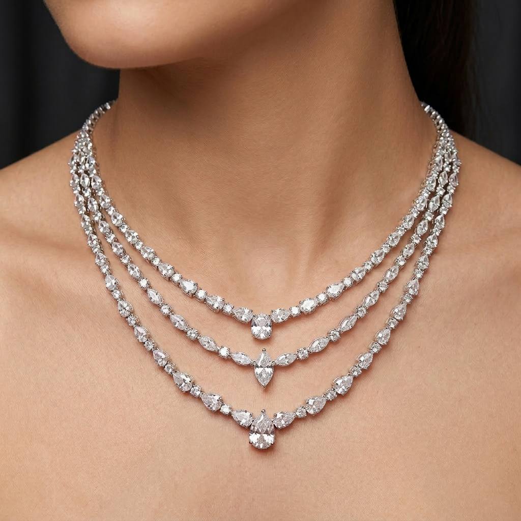Al Amina Necklace 925 Silver in High Quality Simulated Diamonds - Image 2