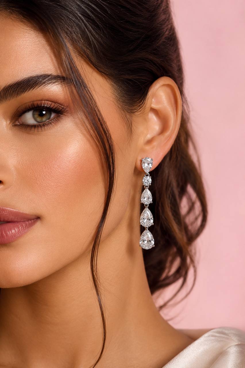 Hayaa Elegance Drop Earrings In 925 Silver High Quality Simulated Diamonds - Image 3