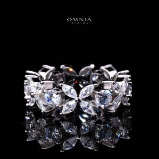 Omnia Lamara Floral-Inspired Ring in 92.5 Silver with High Quality Iced Cut Stones