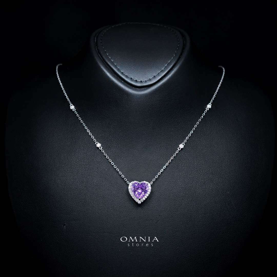 Samiha Purple Heart Necklace In 925 Silver High Quality Simulated Diamonds - Image 2
